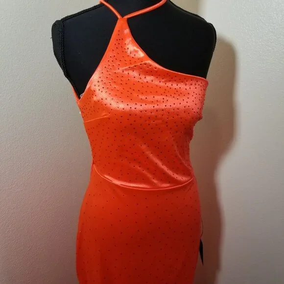 Lulus Womens Medium Coral Halter Long Dress Rhinestone HOCO Formal Prom NWT - Picture 5 of 15
